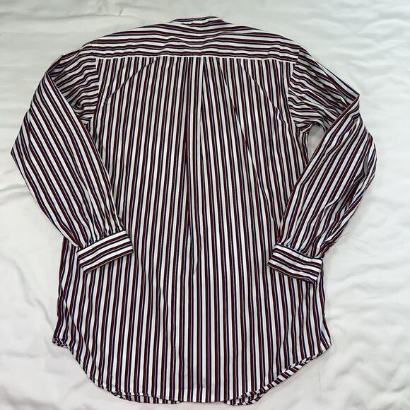 J Peterman Shirt Men's Size S Blue Red White Striped No Collar Button Down LS - Picture 10 of 12